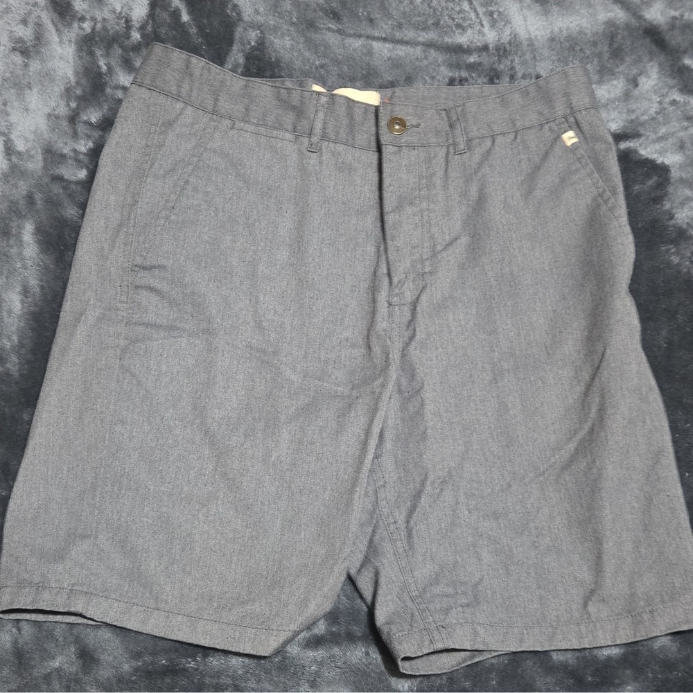 Freeworld Men's Gray Solid Chino Shorts Flat Front Zip Slash Pockets Cotton/Poly
